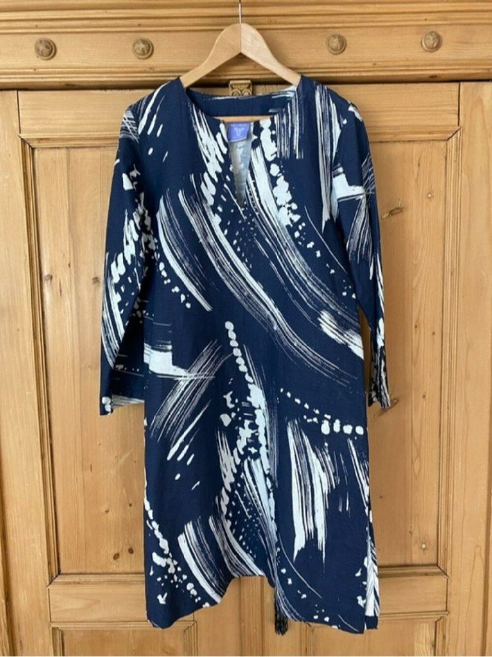 Pine Cone Hill Navy and White Brushstroke Midi Dress